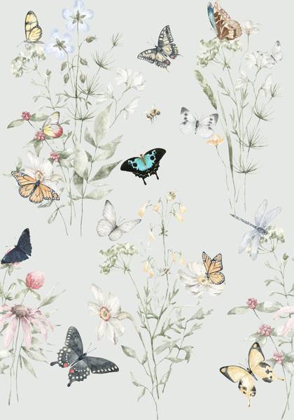 Tapete Schmetterling Beige - Papier - 200 x 250 x 1 cm