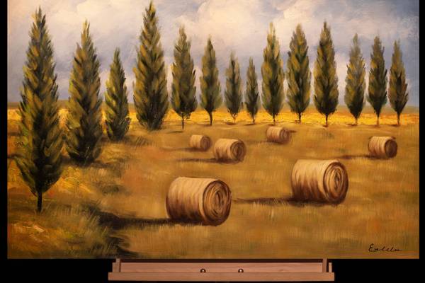 Acrylbild Handgemalt Landschaften Fal Beige - Grün - Baumwollstoff - 90 x 60 x 4 cm