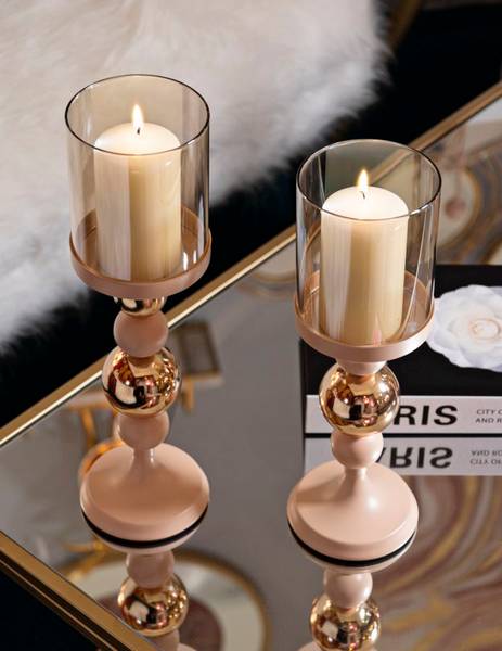 Kerzenhalter Glassy 2Er Set Pink - Metall - 10 x 36 x 10 cm