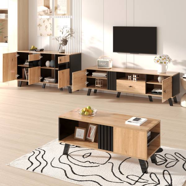 Sideboard Cronus Ⅶ Braun - Kiefer - Stahl - 140 x 78 x 41 cm