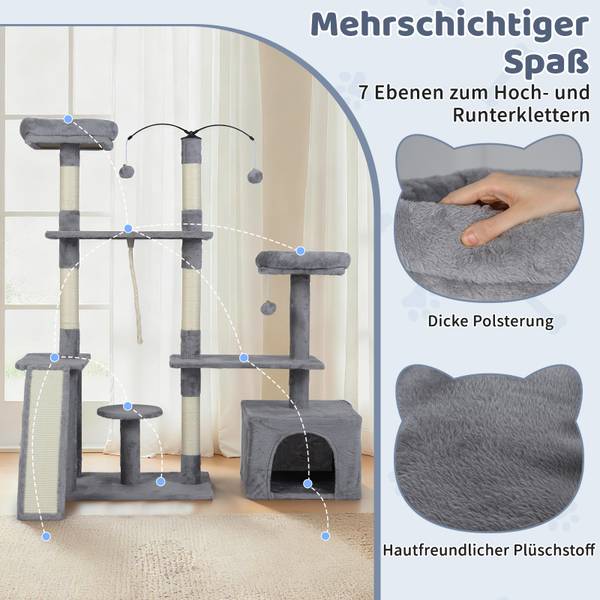 Kratzbaum PV10490QH Grau - Holzwerkstoff - 121 x 136 x 70 cm