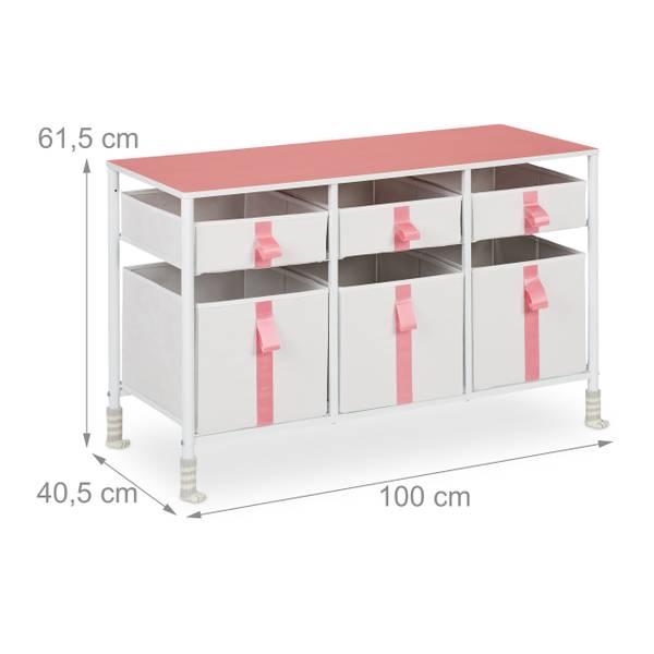 Meuble de rangement enfants 6 tiroirs Rose foncé - Blanc - Polyester - Acier - 100 x 62 x 41 cm