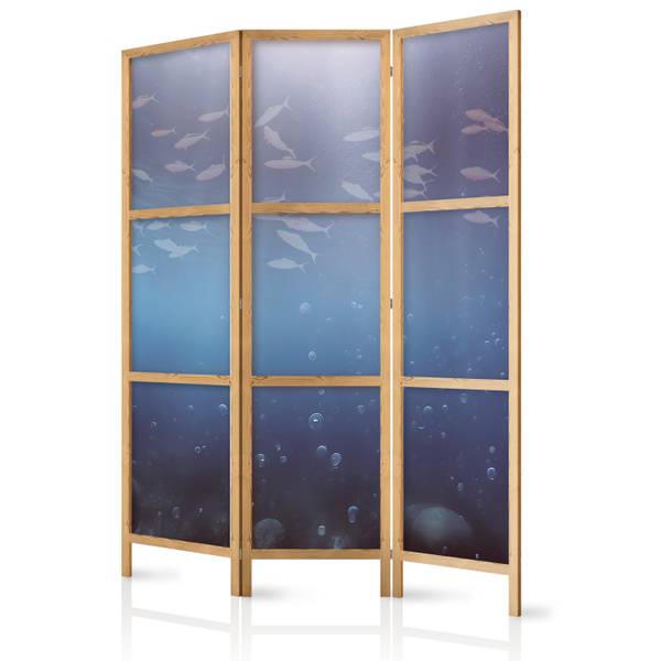 Paravent Fisch Ozean 3-tlg Blau - Grau - Weiß - Holzwerkstoff - Textil - 135 x 172 x 3 cm