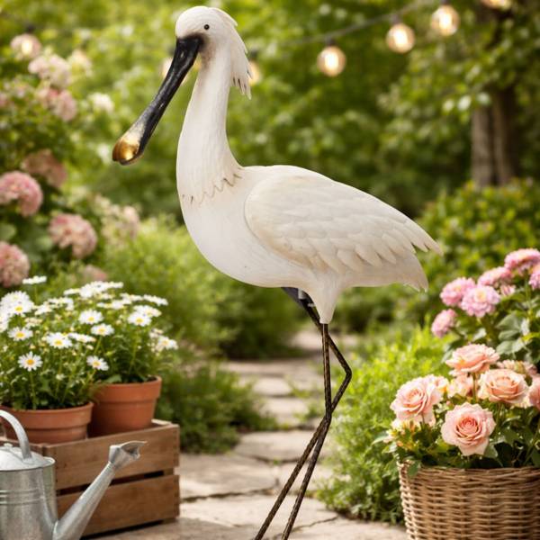 Gartenfigur Reiher HH-AVES Weiß - Metall - 42 x 74 x 42 cm