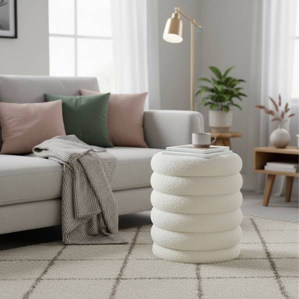Kruk met bergruimte Teddystof wit - polyester - 37 x 44 x 37 cm