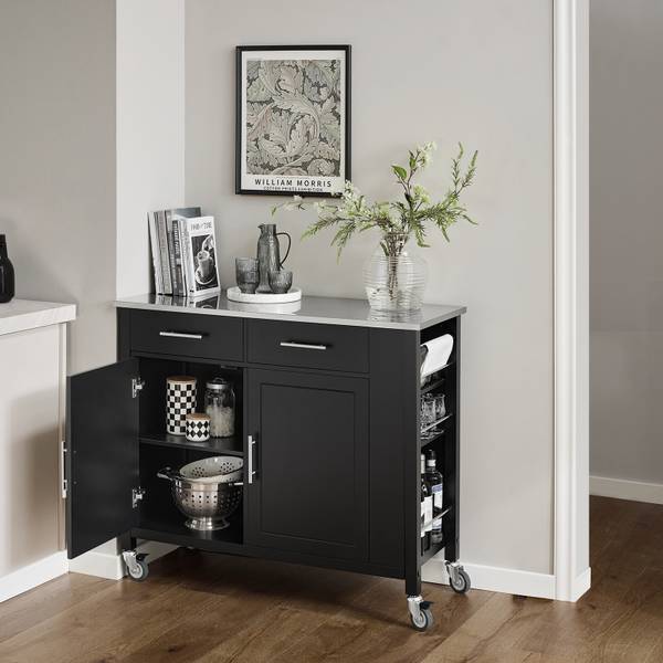 Küchenwagen FKW108-SCH Schwarz - Holz teilmassiv - 107 x 94 x 46 cm