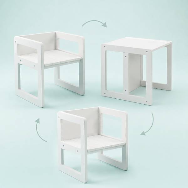 3-delige kinderset in wit wit - plaatmateriaal op houtbasis - 57 x 44 x 44 cm