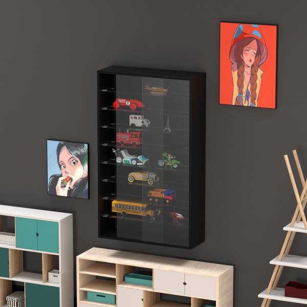 Vitrinenschrank JUNZSV-07B_ZWART_A Schwarz - Holz teilmassiv - 60 x 105 x 20 cm