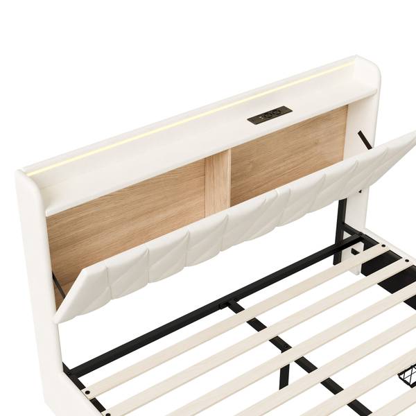 Doppelbett Stauraum TSGHP59 Beige - Metall - Massivholz - 217 x 108 x 165 cm