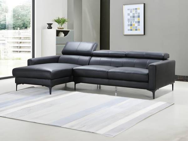 Sofa FLORENCE Schwarz - Echtleder - Textil - 173 x 92 x 253 cm