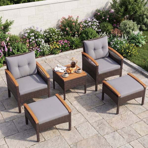 Garten-Sitzgruppe TI97388SD 5-tlg. Grau - Rattan - 580 x 450 x 61 cm