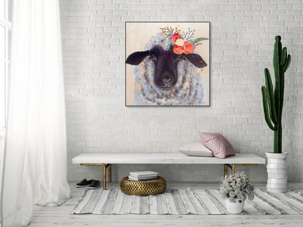 Acrylbild Handgemalt Lebensstil Zam Beige - Schwarz - Baumwollstoff - 80 x 80 x 4 cm