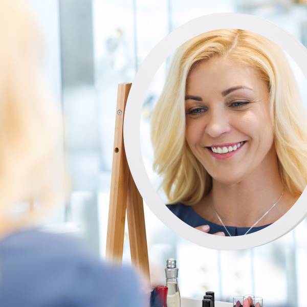 Kosmetikspiegel Bambus und MDF Braun - Silber - Weiß - Bambus - Holzwerkstoff - Glas - 43 x 57 x 22 cm