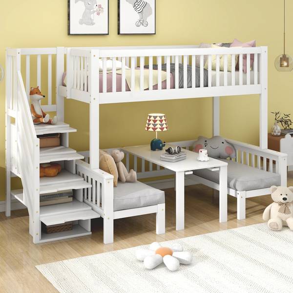 Etagenbett AtticLucyⅠ Weiß - Holzwerkstoff - Massivholz - 126 x 170 x 253 cm