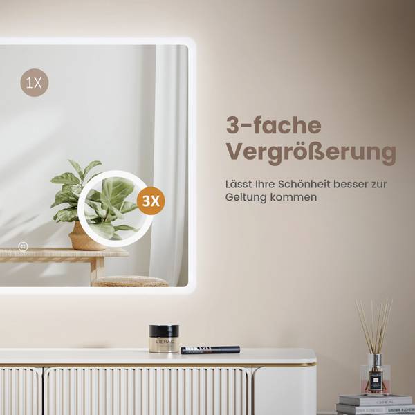 EMKE Badspiegel mit Beleuchtung LM13DT Silber - Spiegelglas - 120 x 60 x 4 cm