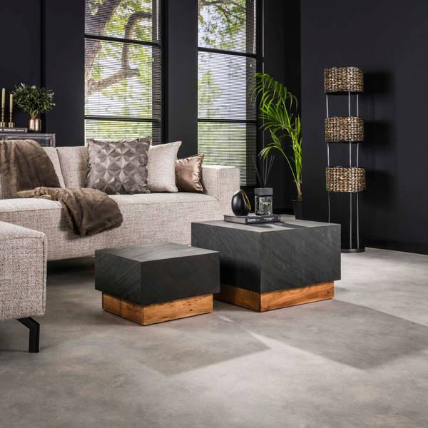 Couchtisch BLOX Schwarz - Stein - 58 x 40 x 58 cm