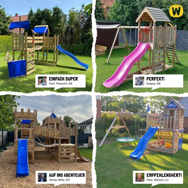 Spielturm DinkyHouse mit Schaukel Blau - Massivholz - 317 x 247 x 303 cm