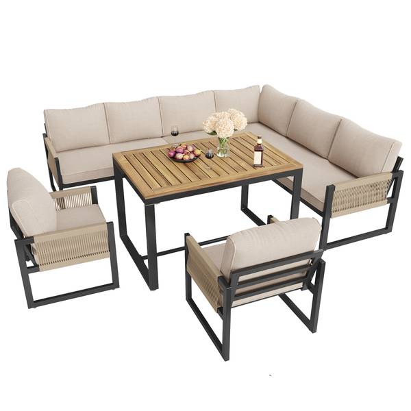 Tuin eetset WoodyRope Ⅷ beige - plaatmateriaal op houtbasis - metaal - kunststof - textiel - 100 x 67 x 58 cm