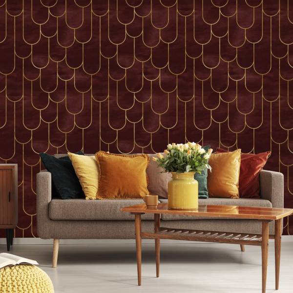 Papier Peint MOTIFS Style Art Déco Beige - Marron - Polaire - 53 x 1000 x 1000 cm