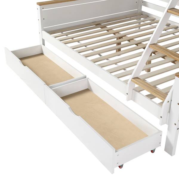 Etagenbett Aura Ⅰ Braun - Weiß - Holzwerkstoff - Metall - Massivholz - 145 x 155 x 205 cm