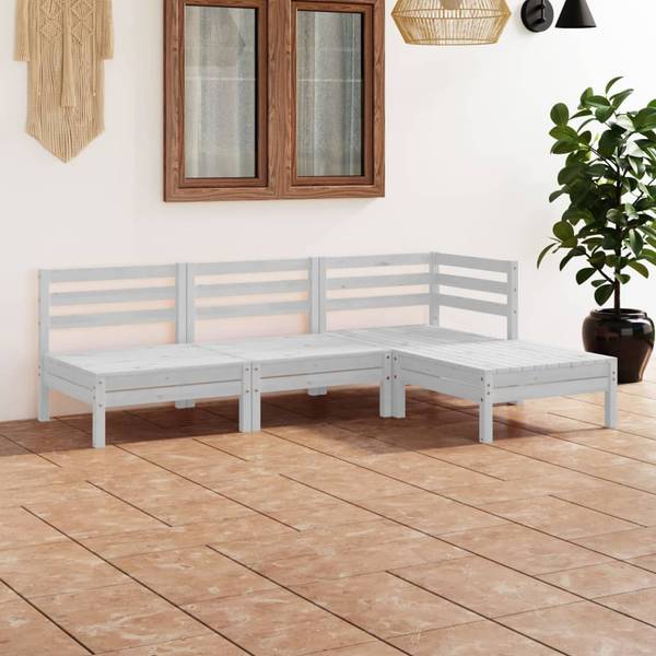 Garten-Lounge-Set 3010500 (4-teilig) Weiß - Kiefer - 64 x 29 x 64 cm