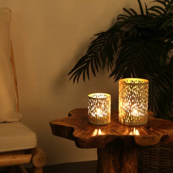Windlicht Lia 2er-Set Gold - Weiß - Metall - 10 x 15 x 10 cm