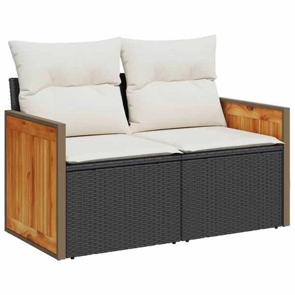Garten-Lounge-Set 3035027-1 10-teilig Schwarz - Weiß - Polyrattan - 55 x 69 x 62 cm