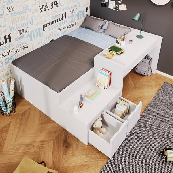 Kinderbett LucyWoody Ⅰ Weiß - Holzwerkstoff - Massivholz - 137 x 83 x 205 cm