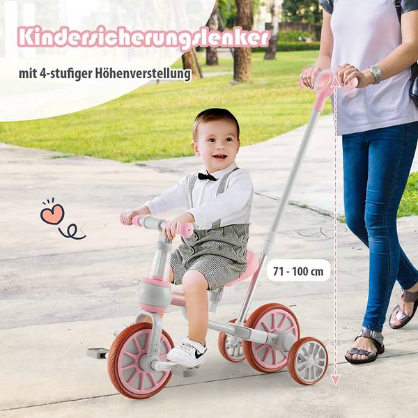4 in 1 Kinder Dreirad + Laufrad Pink - Kunststoff - 72 x 101 x 37 cm
