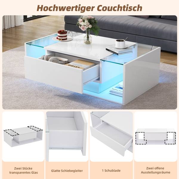 Salontafel Electra Ⅰ wit - plaatmateriaal op houtbasis - glas - 50 x 31 x 100 cm