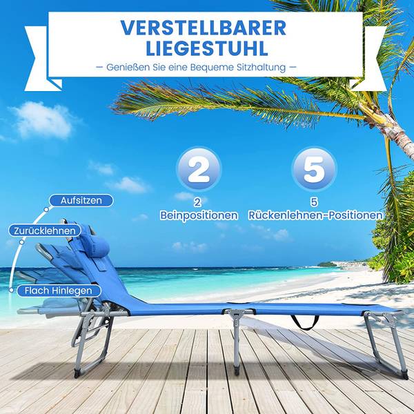 Sonnenliege klappbar mit Kopfstütze Blau