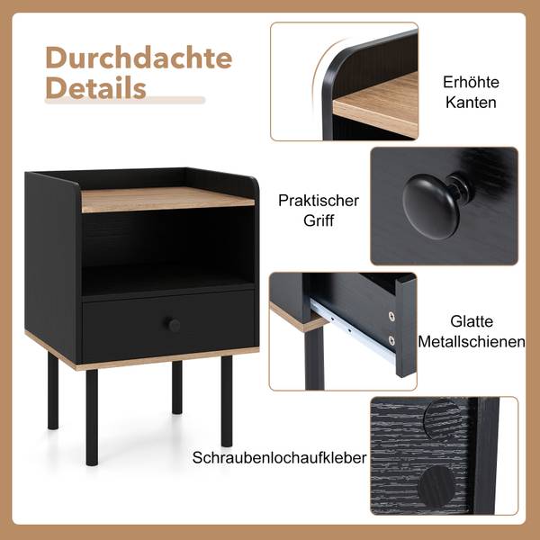 Nachttisch HU11170DK-1 Schwarz - Holzwerkstoff - 40 x 56 x 35 cm