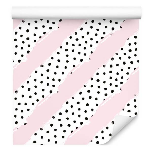 Papier Peint points rayures abstraction Noir - Blanc - Papier - 53 x 1000 x 1000 cm