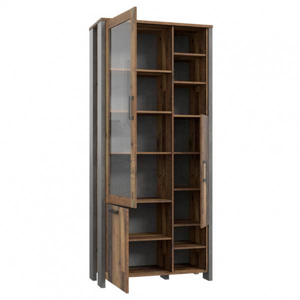 Vitrine 3 portes 14 niches BUCK Marron - En partie en bois massif - 92 x 205 x 42 cm
