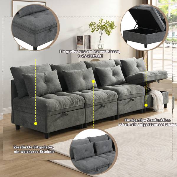 Sofaset Gaia Ⅰ Grau - Kunststoff - Massivholz - Textil - 76 x 87 x 274 cm