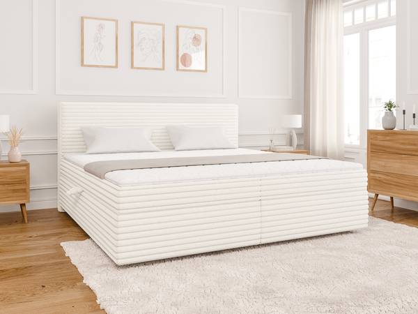 Boxspringbed met opbergruimte Maya beige - Breedte: 205 cm