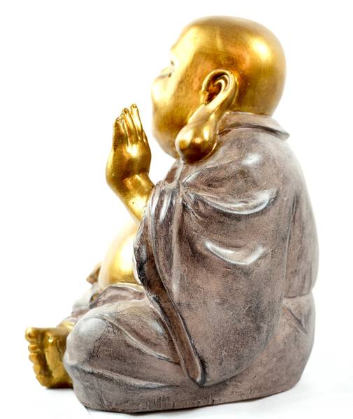 XXL Lachender Buddha Gold - Grau - Kunststoff - 25 x 33 x 23 cm