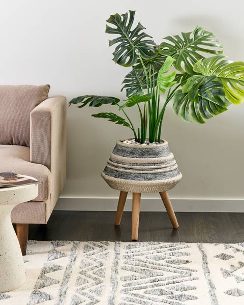 Outdoor Blumentopf ATHAEA Beige - Braun - Grau - Bambus - 37 x 54 x 37 cm