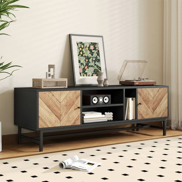 TV-Lowboard Marlene Schwarz - Braun - Stahl - 150 x 55 x 38 cm