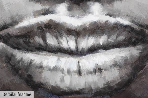 Acrylbild Handgemalt Gesicht Zil Grau - Baumwollstoff - 80 x 80 x 4 cm