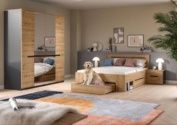 Schlafzimmer-Set Canu (4-teilig) Braun - Holzwerkstoff - Holz teilmassiv - 1 x 1 x 1 cm