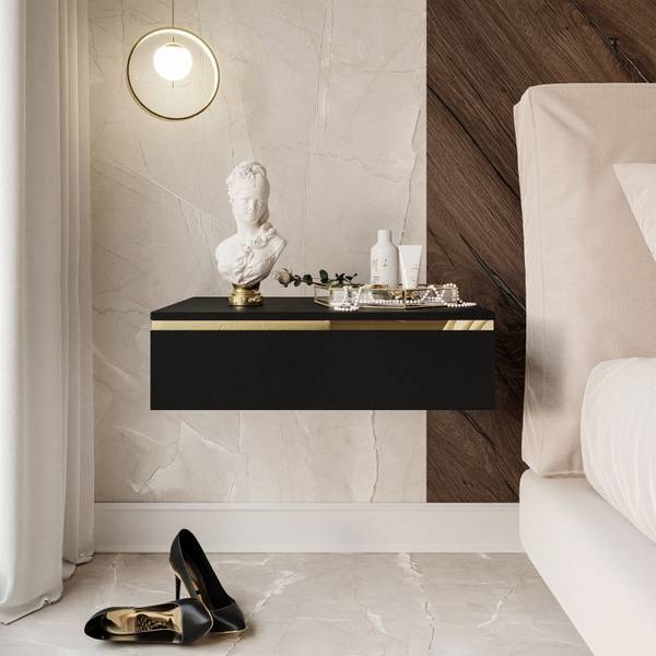 Nachttisch AURORA Schwarz - Gold - Holzwerkstoff - 48 x 15 x 38 cm