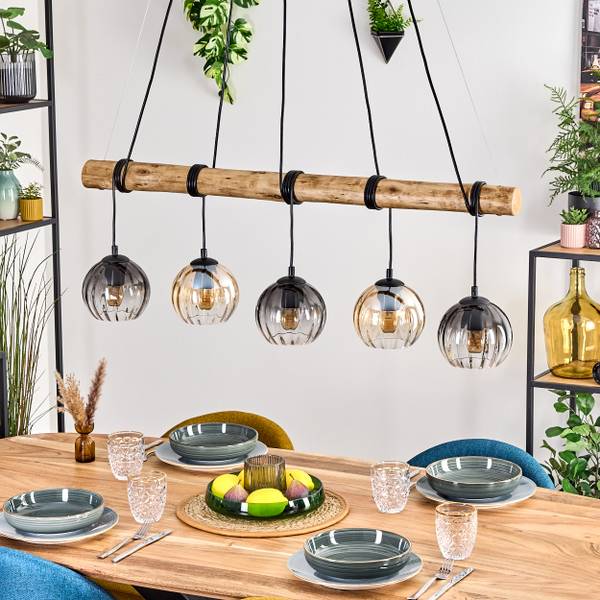 Pendelleuchte Cesaro Braun - Grau - Holzwerkstoff - Metall - 34 x 150 x 100 cm