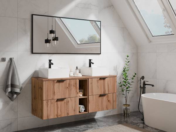 Doppelwaschtisch ZEVARA Beige - Tiefe: 140 cm