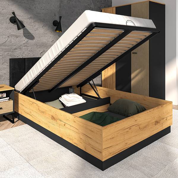 Bettgestell CASPER-131-9 Schwarz - Holzwerkstoff - 126 x 90 x 208 cm