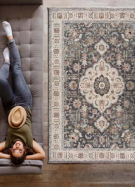 Kurzflorteppich KESHAN Grau - Polyester - 120 x 2 x 170 cm
