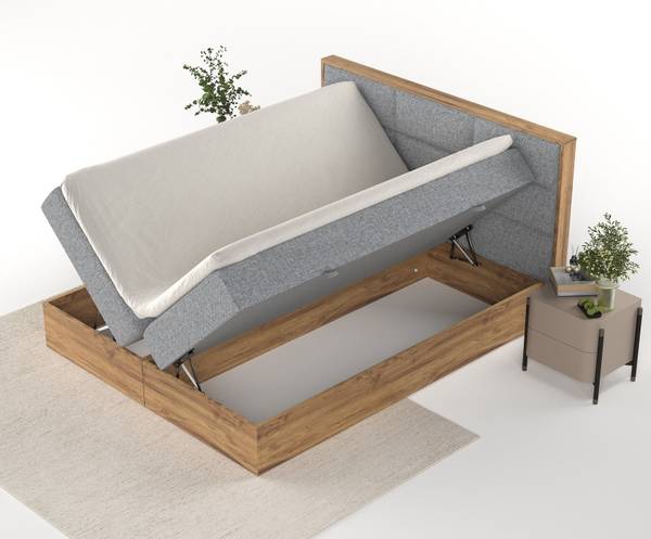 Boxspringbett Ikigai mit Topper Grau - Liegefläche Breite: 160 cm