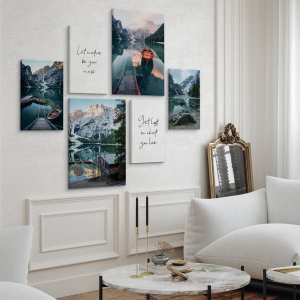 Leinwandbilder Set Zitate Landschaften Schwarz - Blau - Grün - Leinen - 90 x 80 x 80 cm