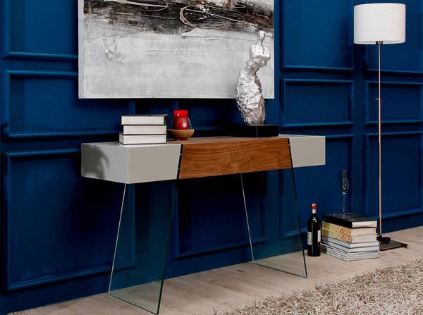 Console 3029 Marron - Gris - Noyer - Cristal - 120 x 73 x 40 cm