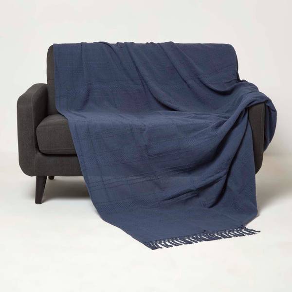 Kashi Wohndecke mit Fransen Dunkelblau - 225 x 255 cm